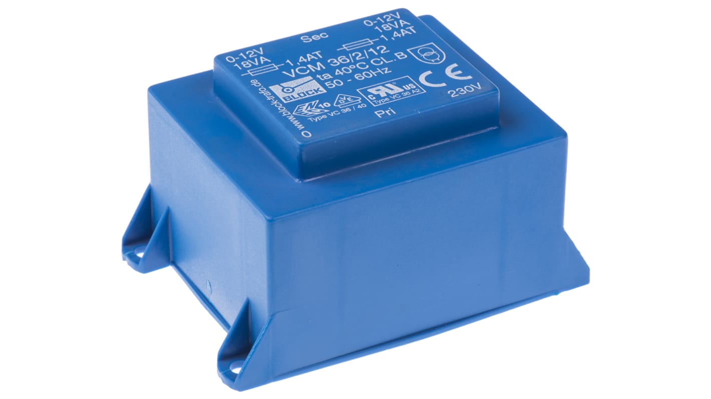 Block 12V ac 2 Output Through Hole PCB Transformer, 36VA