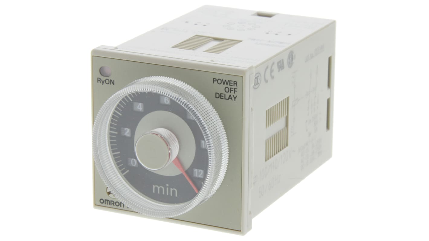 Omron H3CR Series DIN Rail, Panel Mount Timer Relay, 100 → 120V ac, 2-Contact, 0.05 → 12min, 1-Function
