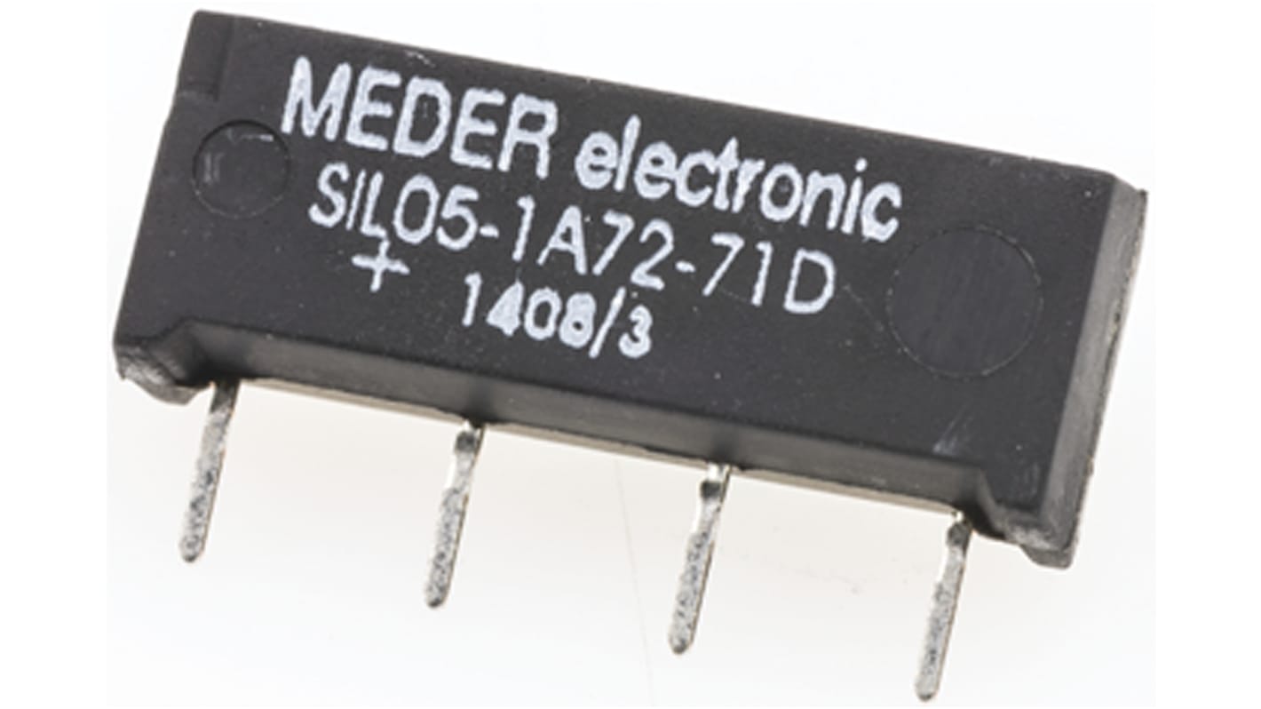 Meder PCB Mount Reed Relay, 5V dc Coil, SPST, 200V dc Max, 1 A Max, 500Ω