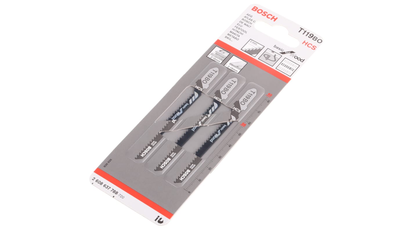Bosch, 13 Teeth Per Inch Plaster Board 50mm Cutting Length Jigsaw Blade, Pack of 3