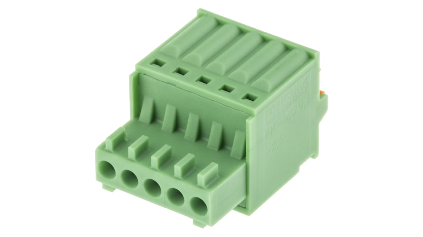 Phoenix Contact 2.5mm Pitch 5 Way Pluggable Terminal Block, Plug, Cable Mount, Spring Cage Termination