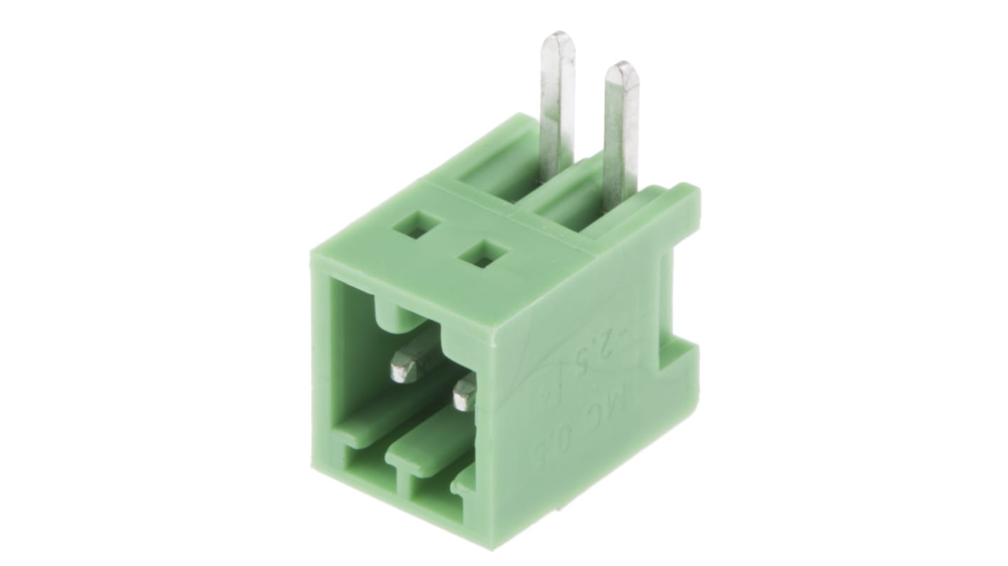 Phoenix Contact, 2.5mm Pitch, COMBICON MC, 2 Way, Right Angle, Pluggable Terminal Block, Header, Through Hole, Solder