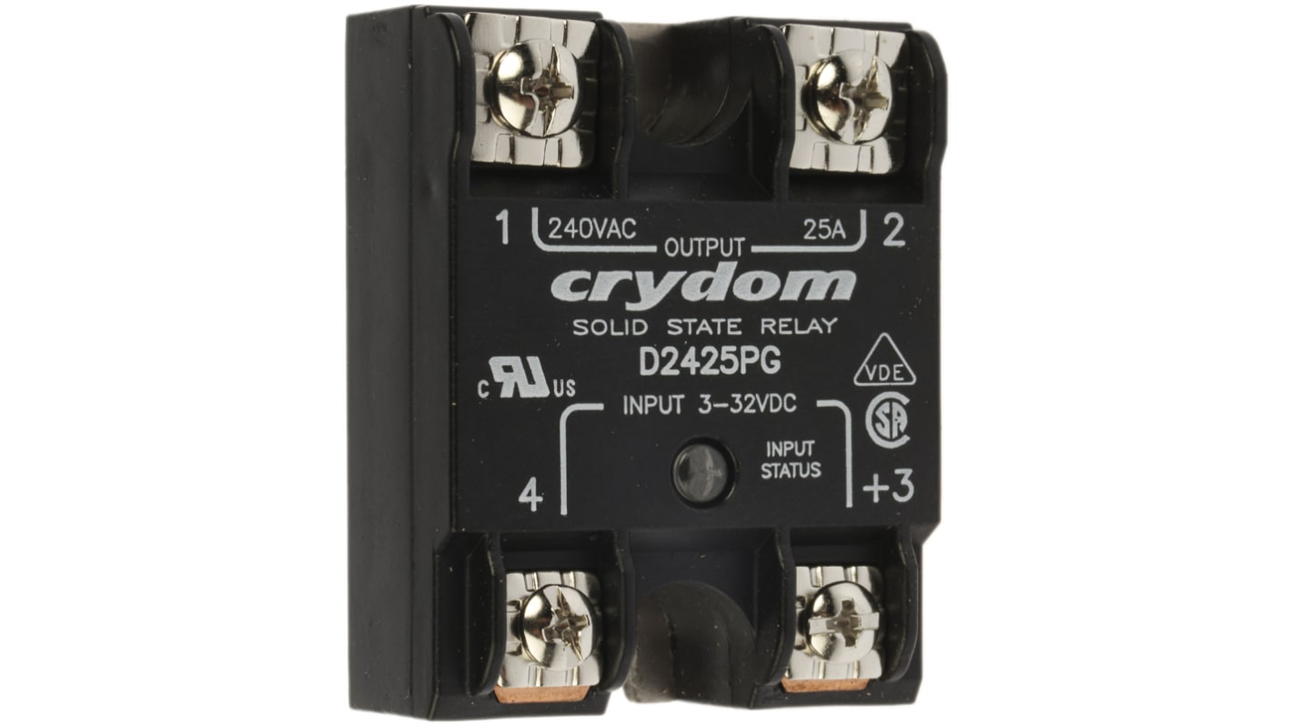 Relé de estado sólido Sensata Crydom 1, control 3 → 32 Vdc, carga 24 → 280V ac, 25 A máx., montaje en