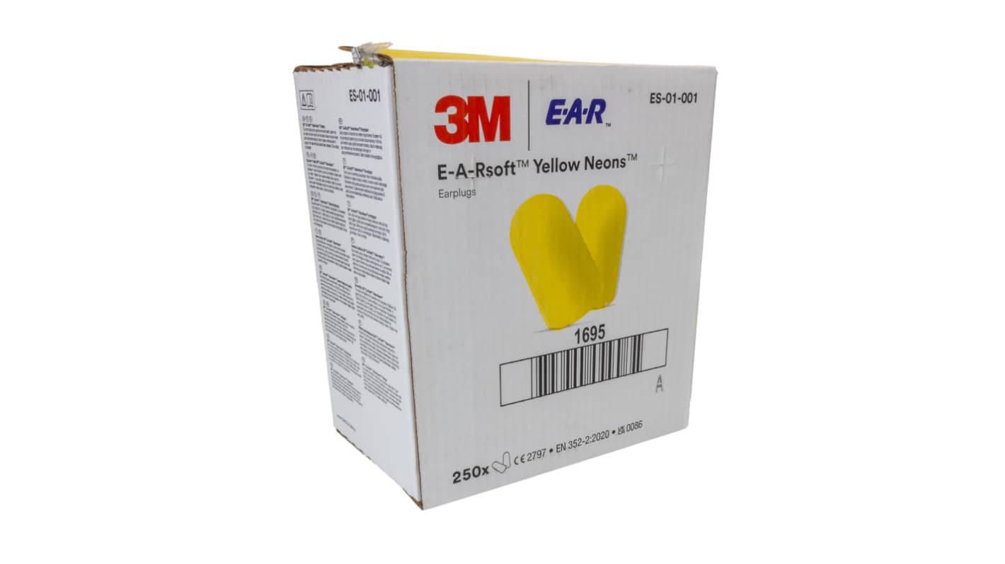 3M E.A.R Soft Yellow Neons Series Yellow Disposable Uncorded Ear Plugs, 36dB Rated, 250 Pairs