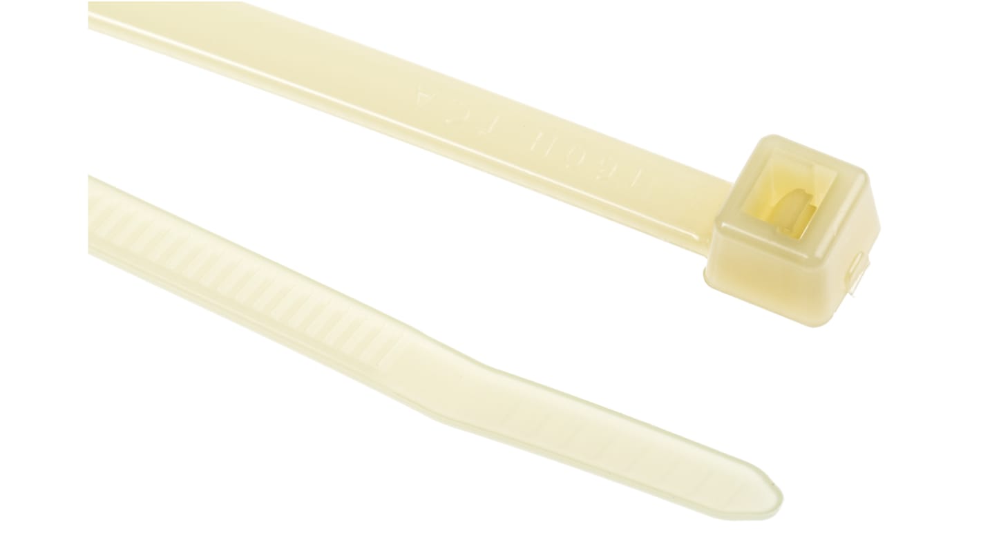 HellermannTyton Cable Tie, Inside Serrated, 200mm x 4.6 mm, Natural PA 4.6, Pk-100