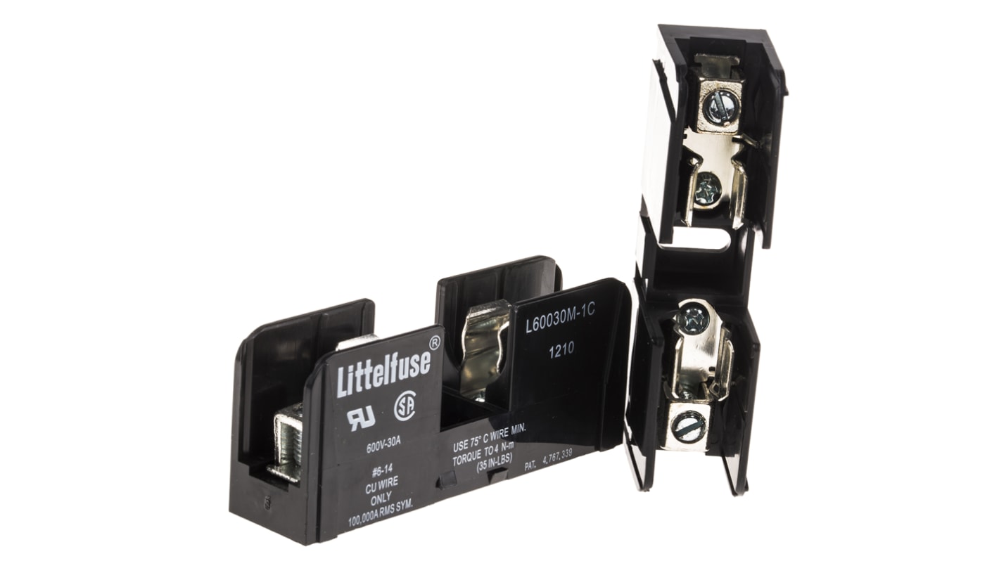 Littelfuse 30A Base Mount Cartridge Fuse Holder, 600V ac