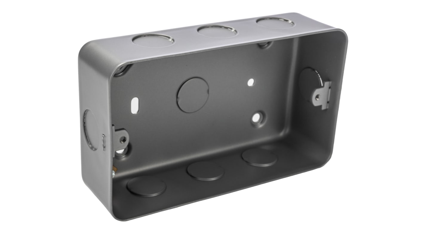 RS PRO Grey Matte Mild Steel Back Box, BS, IP20 Surface Mount, 2 Gangs, 147mm