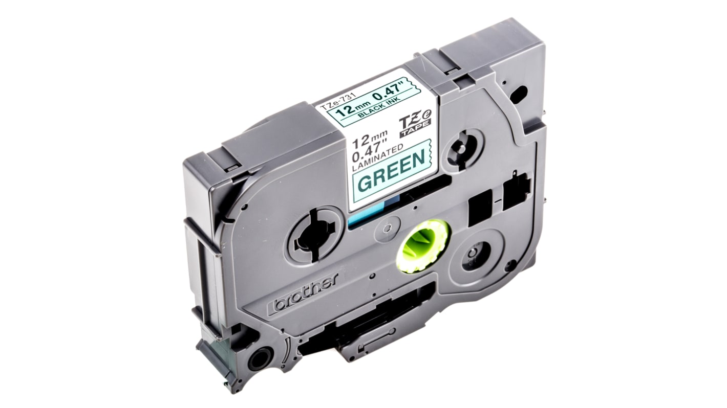 Brother Black on Green Label Printer Tape, 8 m Length, 12 mm Width