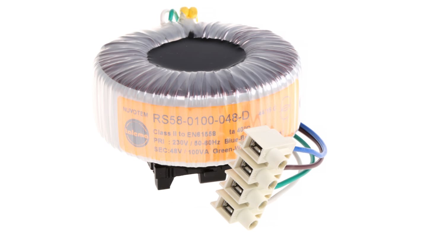 Nuvotem Talema 环形变压器, 100VA, 初级230V 交流, 次级48V 交流, 2.083A, DIN导轨安装, Φ93mm