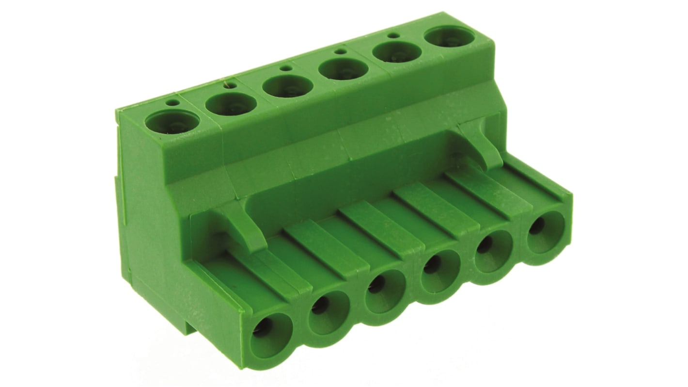 TE Connectivity, 5.08mm Pitch, 6 Way, Pluggable Terminal Block, Plug, Cable Mount, Screw Down Termination, 796634-6