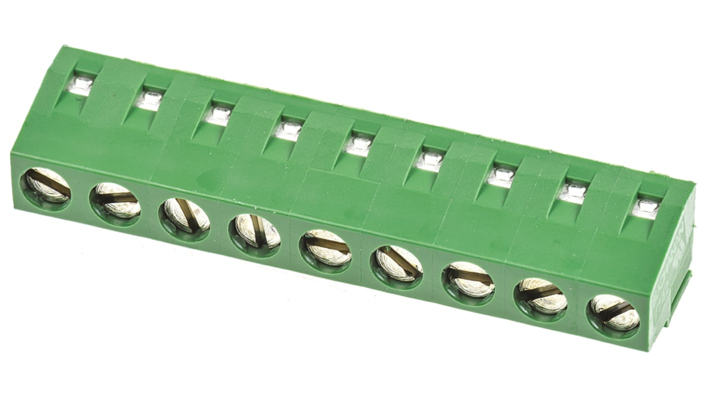 Morsettiera per circuito stampato TE Connectivity a 9 vie, 1 fila, passo 5mm, Montaggio con foro passante