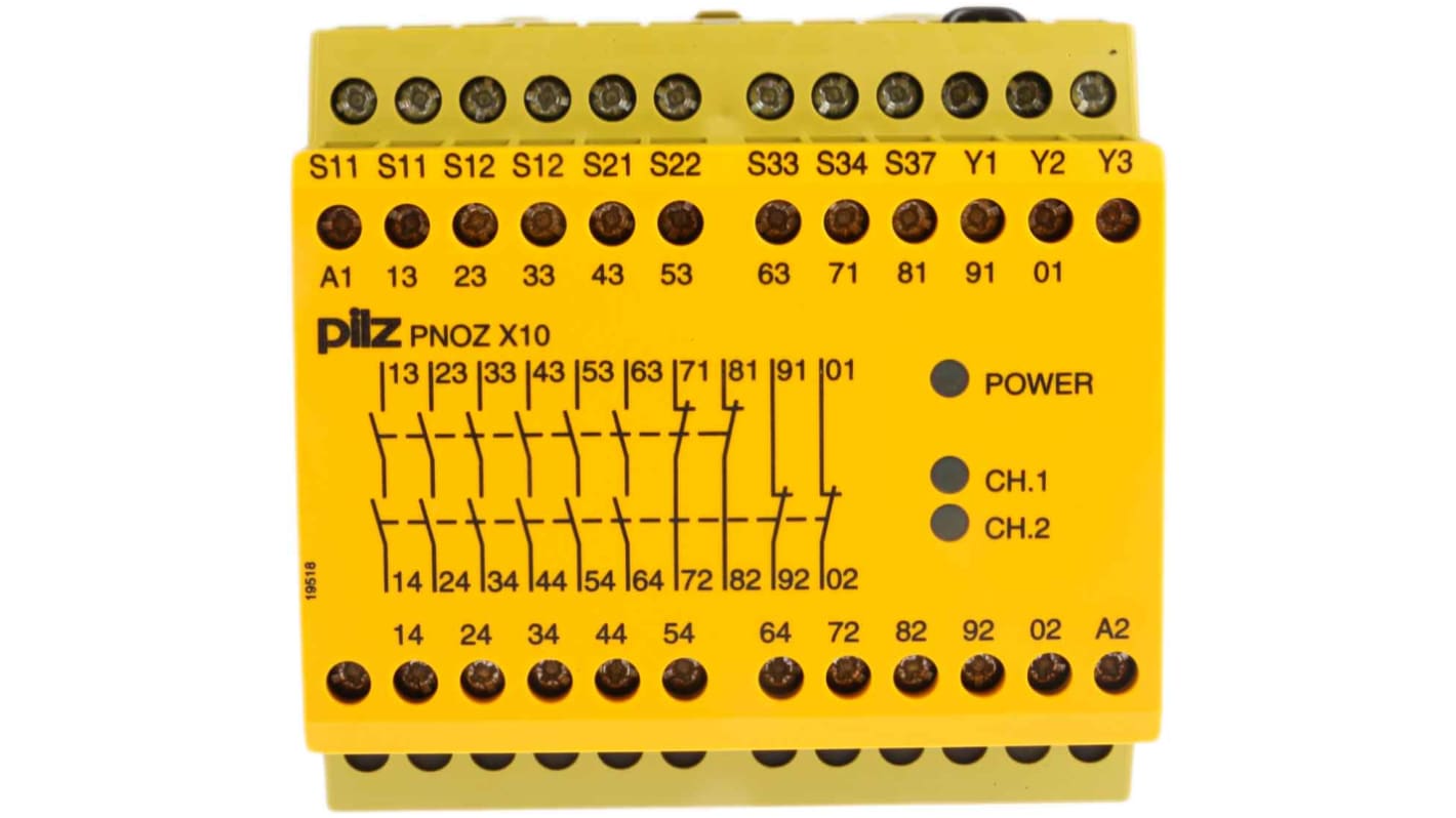 Pilz PNOZ X PNOZ X10 Emergency Stop Safety Relay, 24V dc, Single/Dual-Channel, 6 Safety Contacts