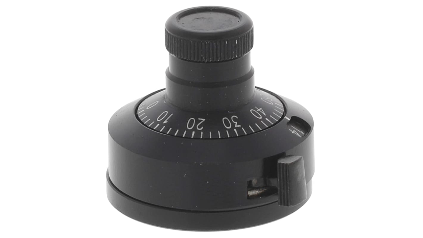 Vishay 28mm Black Potentiometer Knob for 6.35mm Shaft Splined, 28A21B010