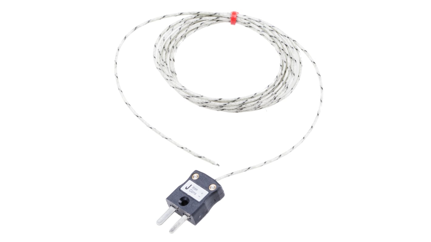 Termopar tipo J RS PRO, Ø sonda 1/0.3mm x 2m, temp. máx +350°C, cable de 2m, conexión , con conector miniatura