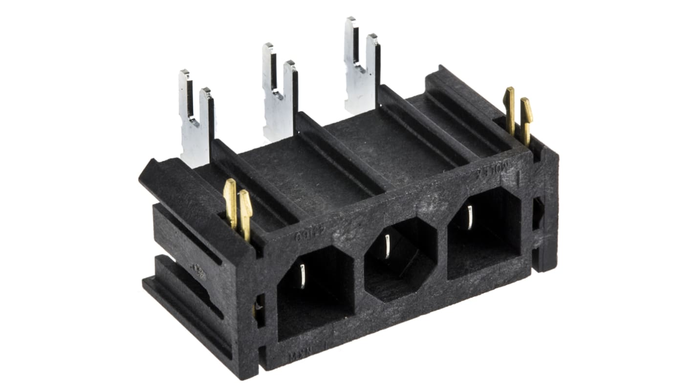 Molex 3p单排排针 直角线对板连接器, 7.5mm间距, 18.0A, 600.0 V, THT安装, Sabre系列
