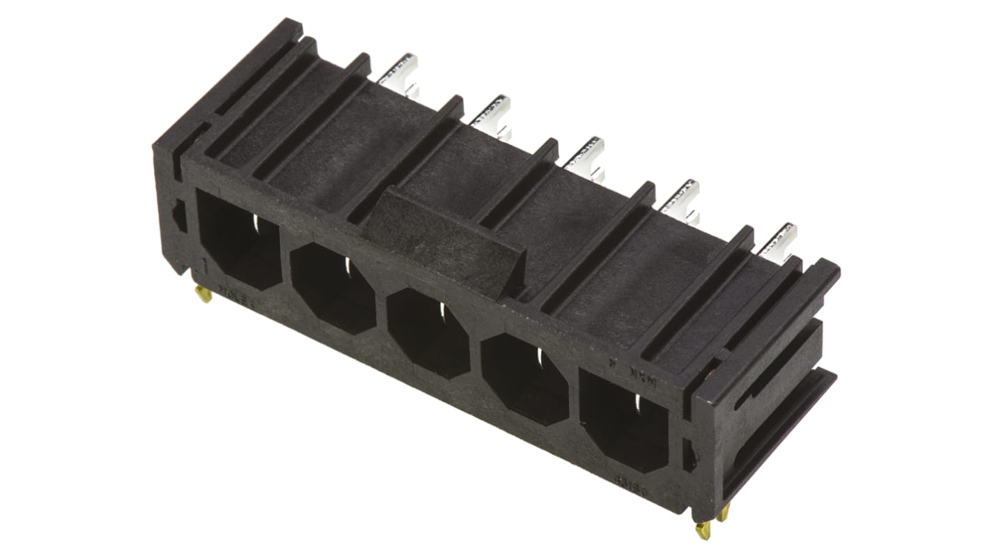 Conector macho para PCB Ángulo de 90° Molex serie Sabre de 5 vías, 1 fila, paso 7.5mm, para soldar, Montaje en orificio