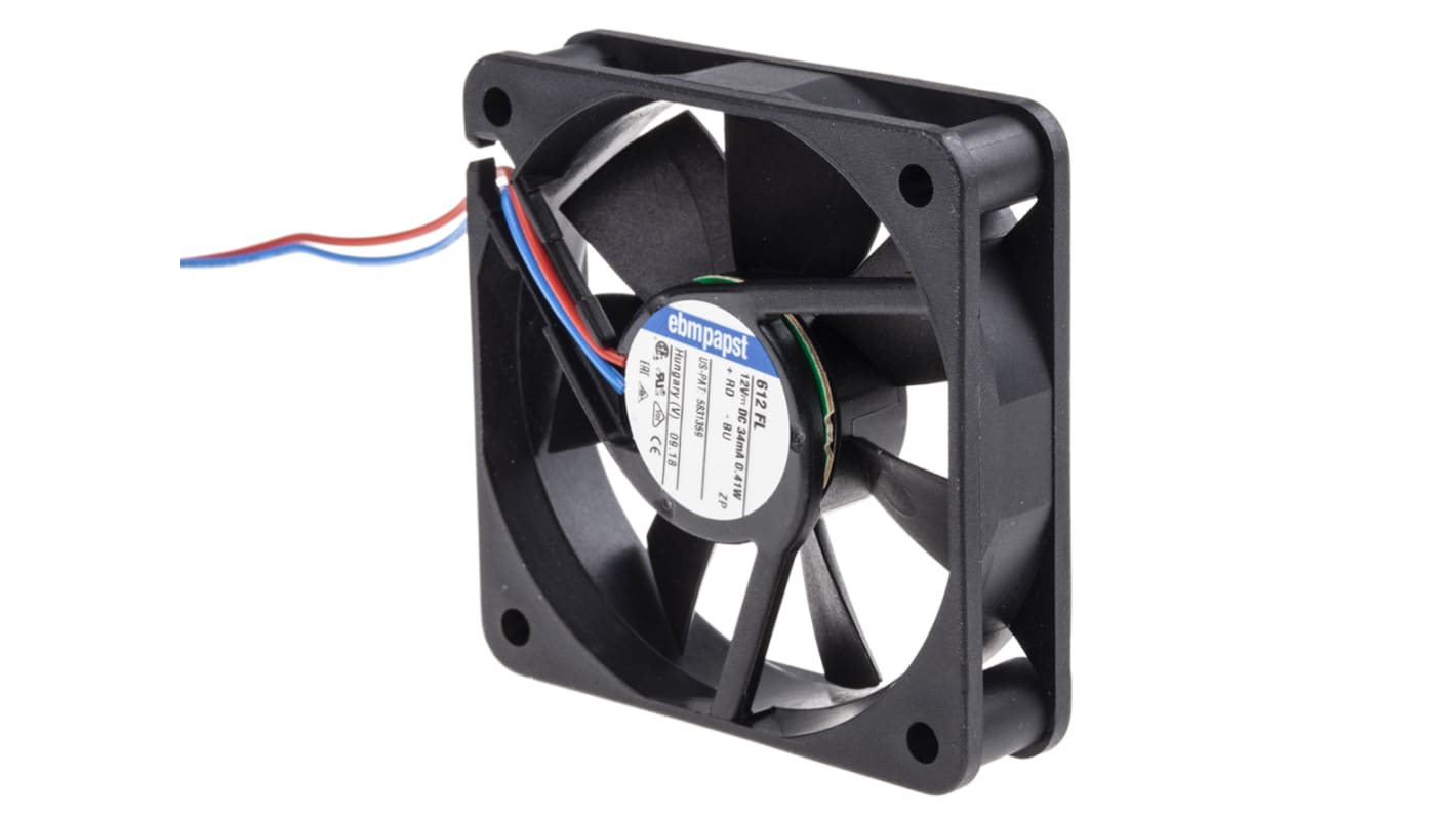 ebm-papst 600 F Series Axial Fan, 12 V dc, DC Operation, 19m³/h, 400mW, 33mA Max, 60 x 60 x 15mm