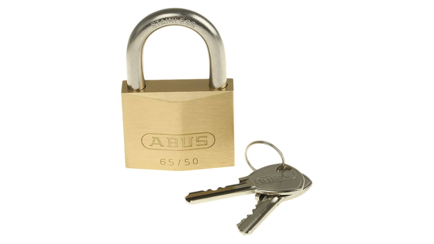 ABUS Key Weatherproof Brass, Stainless Steel Weatherproof Padlock, Keyed Alike, 8mm Shackle, 50mm Body