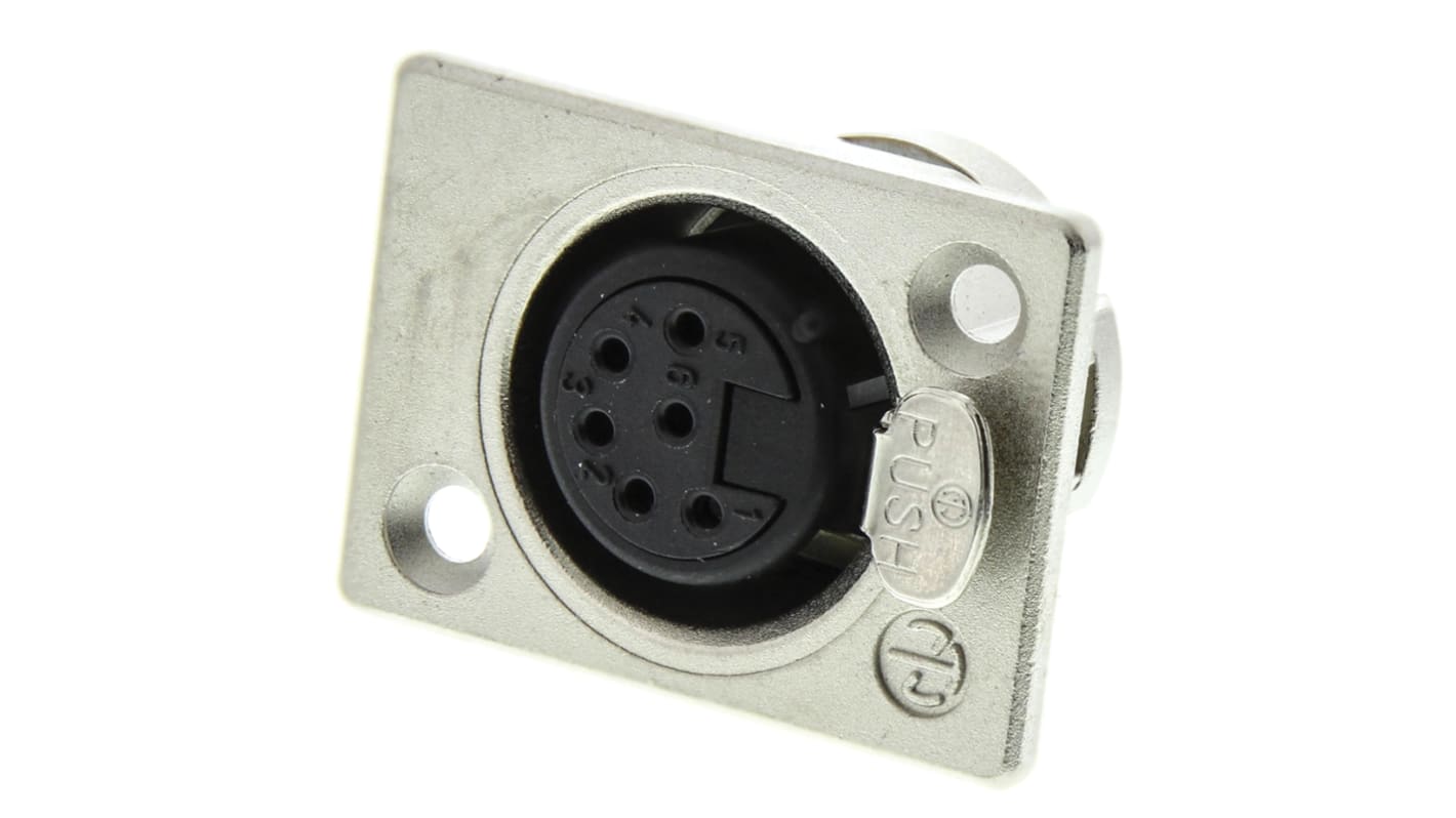 Neutrik 6芯卡侬头母座, 面板安装, 50 V, 7.5A, 直向