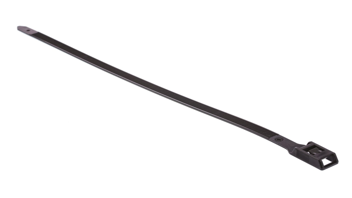 HellermannTyton Cable Tie, Releasable, 350mm x 9 mm, Black Polyamide 6.6 (PA66), Pk-100