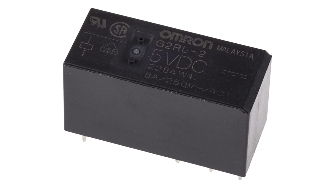 Omron PCB Mount Power Relay, 5V dc Coil, 8A Switching Current, DPDT