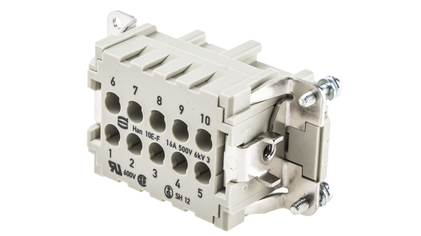 Han E Series size 16 A Connector Insert, Female, 10 Way, 10A, 500 V