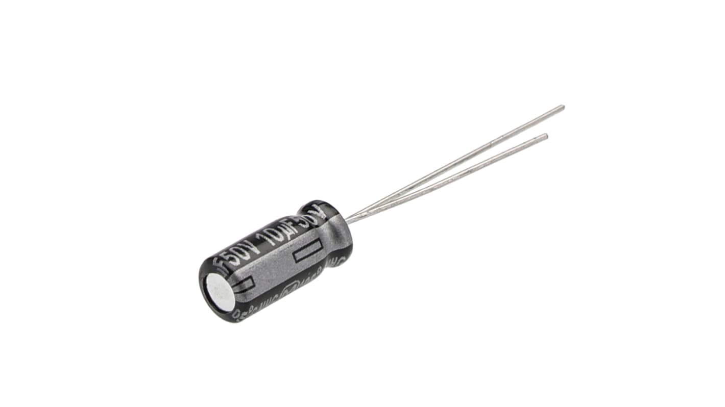 Condensatore elettrolitico Panasonic, serie NHG, 10μF, 50V cc, ±20%, +105°C, Radiale, Foro passante