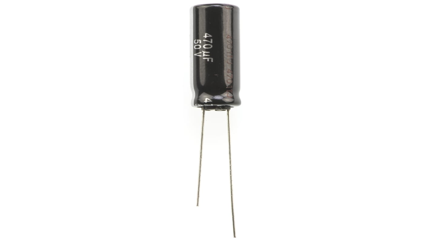 Condensatore elettrolitico Panasonic, serie NHG, 470μF, 50V cc, ±20%, +105°C, Radiale, Foro passante
