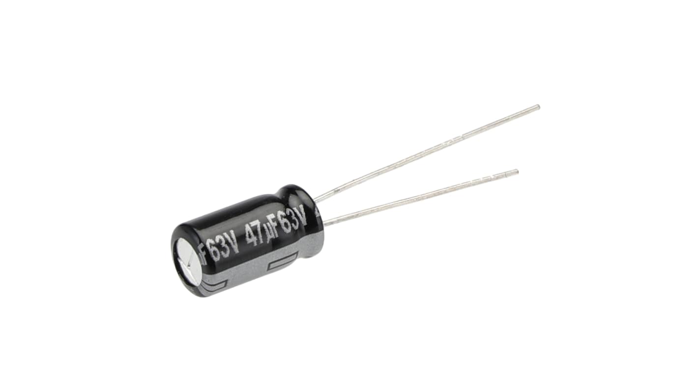 Condensatore Panasonic, serie NHG, 47μF, 63V cc, ±20%, +105°C, Radiale, Foro passante