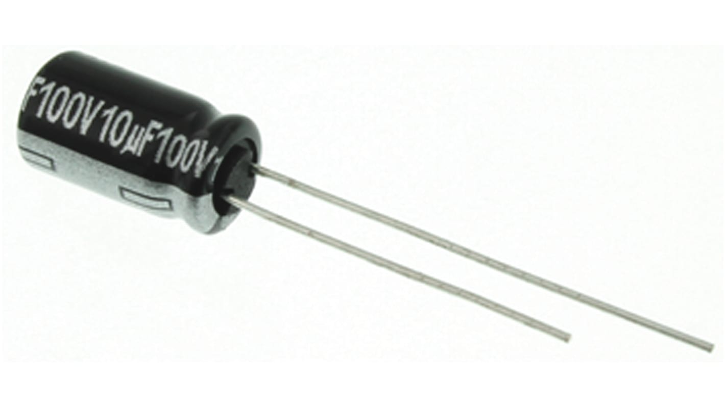 Condensatore elettrolitico Panasonic, serie NHG, 10μF, 100V cc, ±20%, +105°C, Radiale, Foro passante
