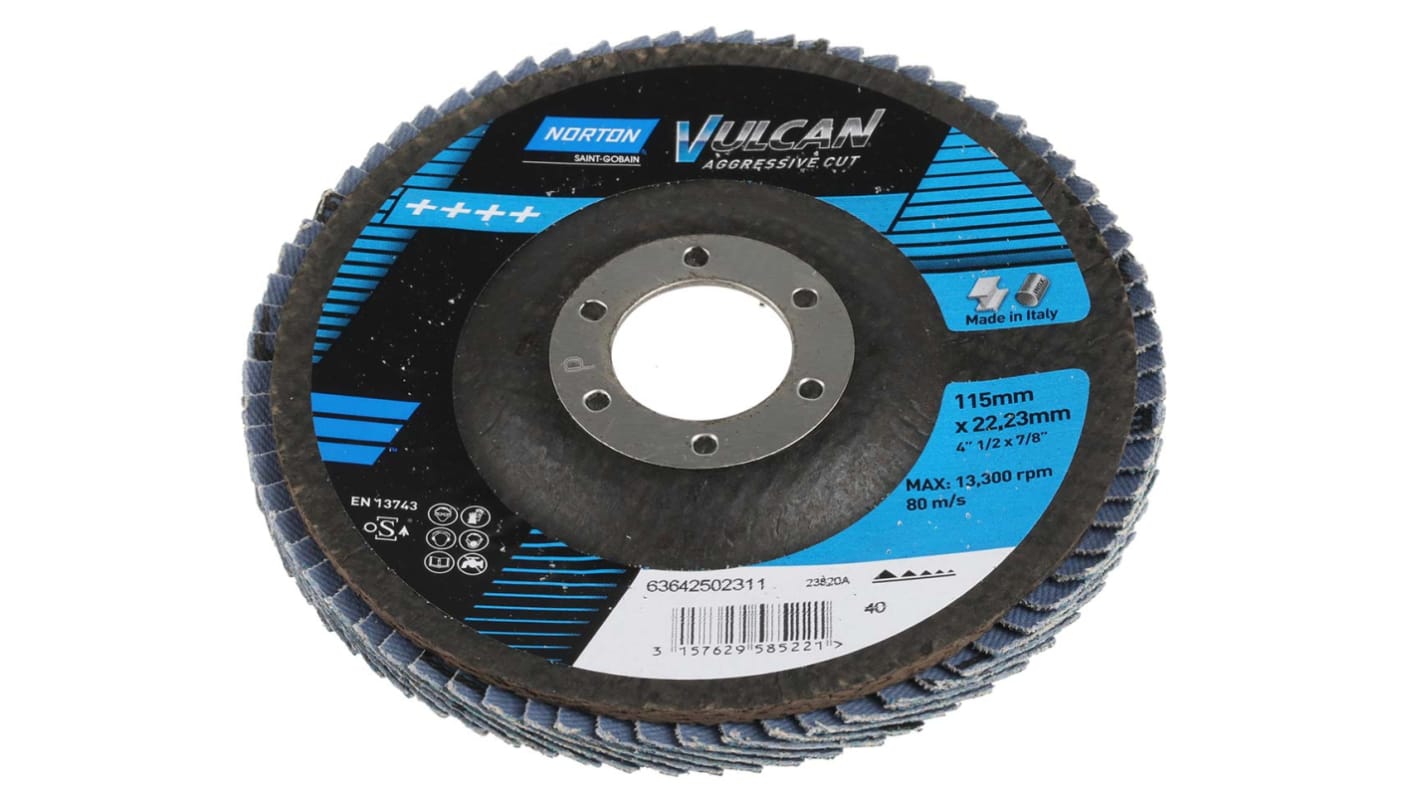 Norton Flap Disc Zirconium Oxide Flap Disc, 115mm, Coarse Grade, P40 Grit, Vulcan