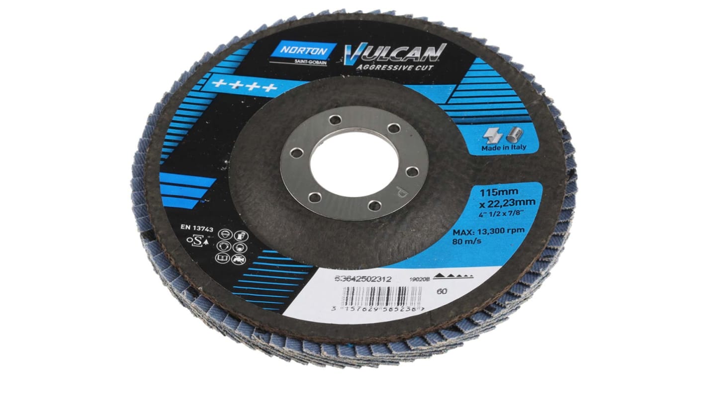 Norton Flap Disc Zirconium Oxide Flap Disc, 115mm, Medium Grade, P60 Grit, Vulcan