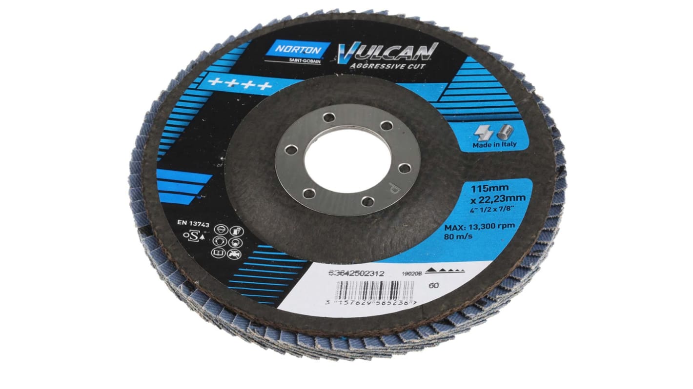 Norton Flap Disc Zirconium Oxide Flap Disc, 115mm, Medium Grade, P60 Grit