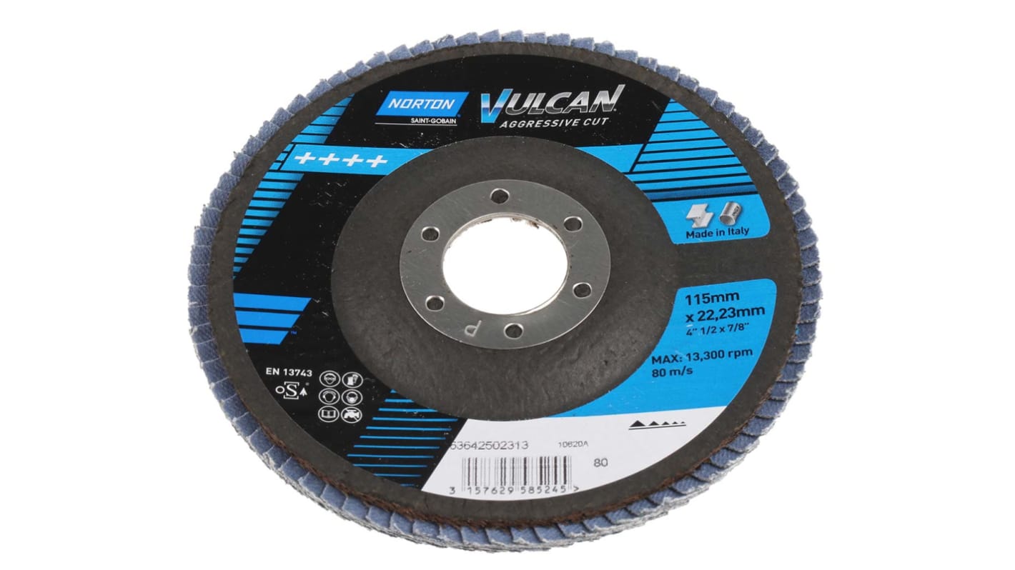 Norton Flap Disc Zirconium Oxide Flap Disc, 115mm, Medium Grade, P80 Grit, Vulcan