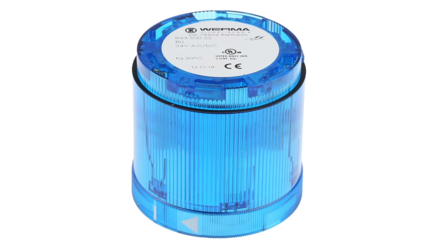 Werma 843 Series Blue Steady Effect Beacon Unit, 24 V dc, LED Bulb, AC, DC, IP54