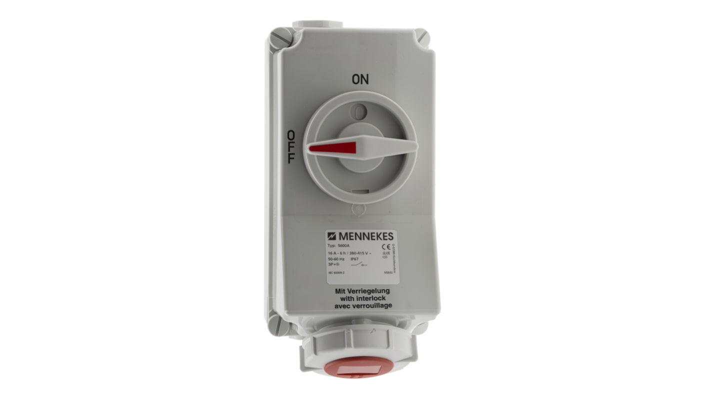 MENNEKES Switchable IP67 Industrial Interlock Socket 3P+E, Earthing Position 6h, 16A, 400 V