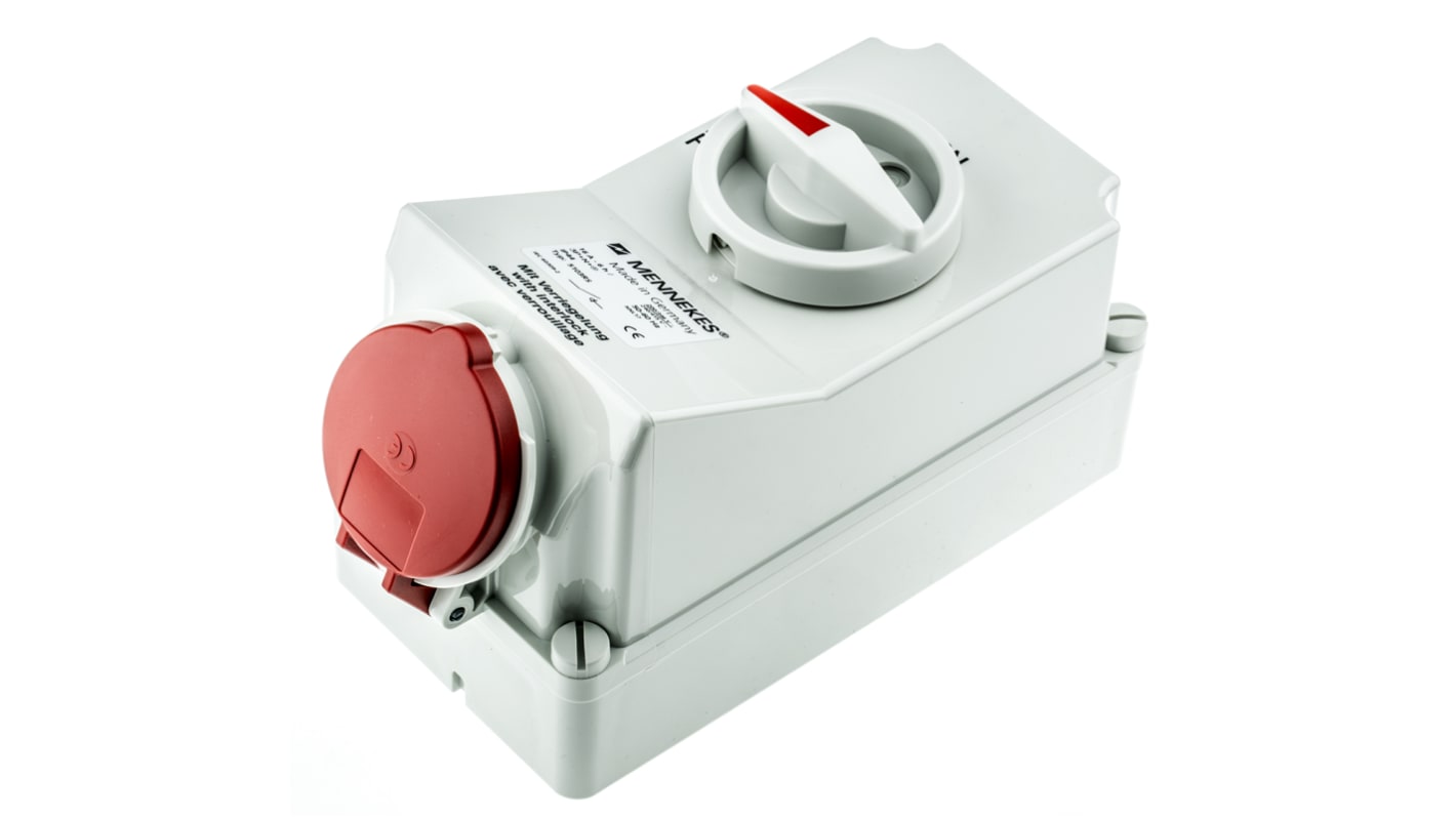 MENNEKES Switchable IP44 Industrial Interlock Socket 3PN+E, Earthing Position 6h, 16A, 400 V