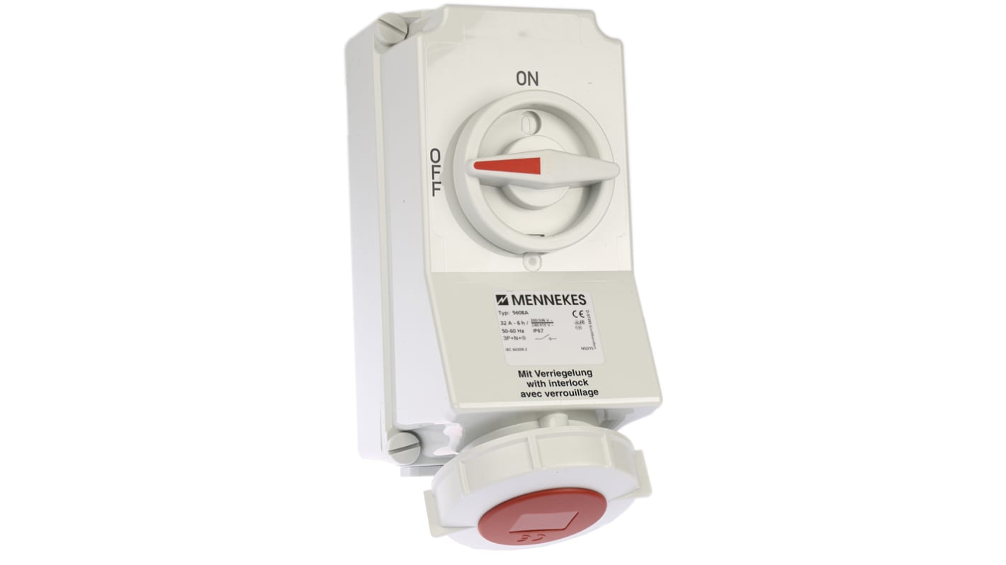 MENNEKES Switchable IP67 Industrial Interlock Socket 3PN+E, Earthing Position 6h, 32A, 400 V