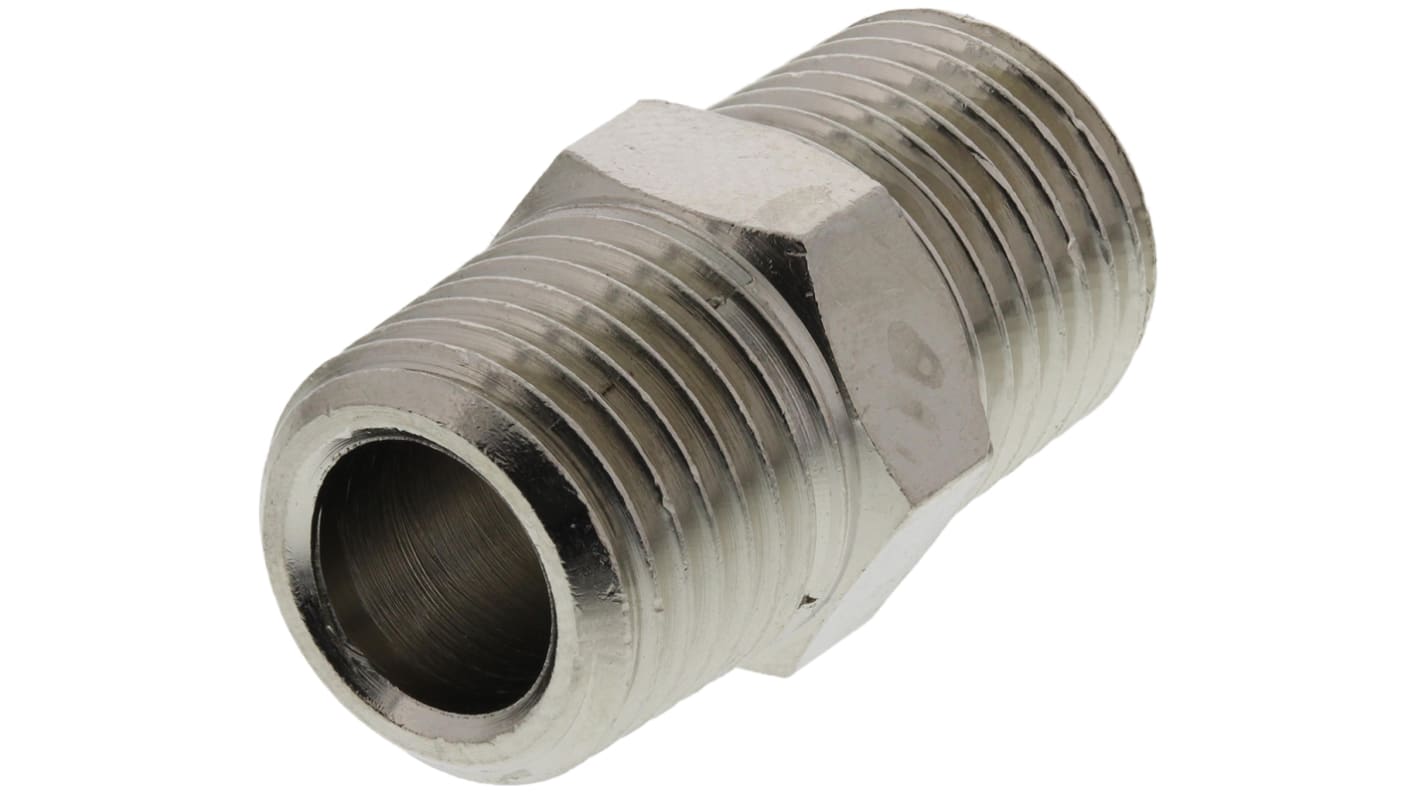 Legris LF3000 Series Straight Threaded Adaptor, R 1/4 Male to R 1/4 Male, Threaded Connection Style