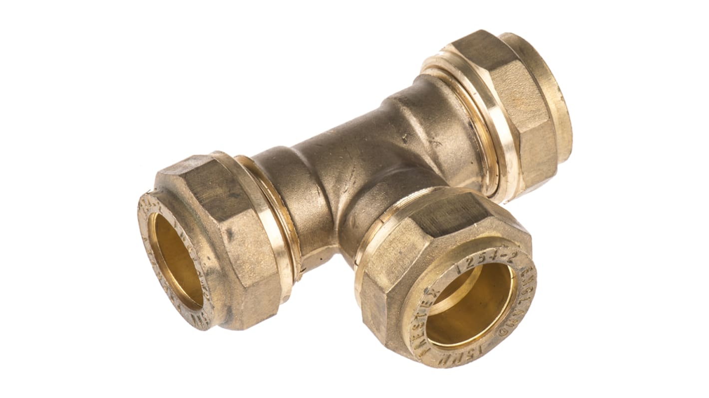 Pegler Yorkshire Brass Pipe Fitting, Tee Compression Equal Tee, Female to Female 15mm