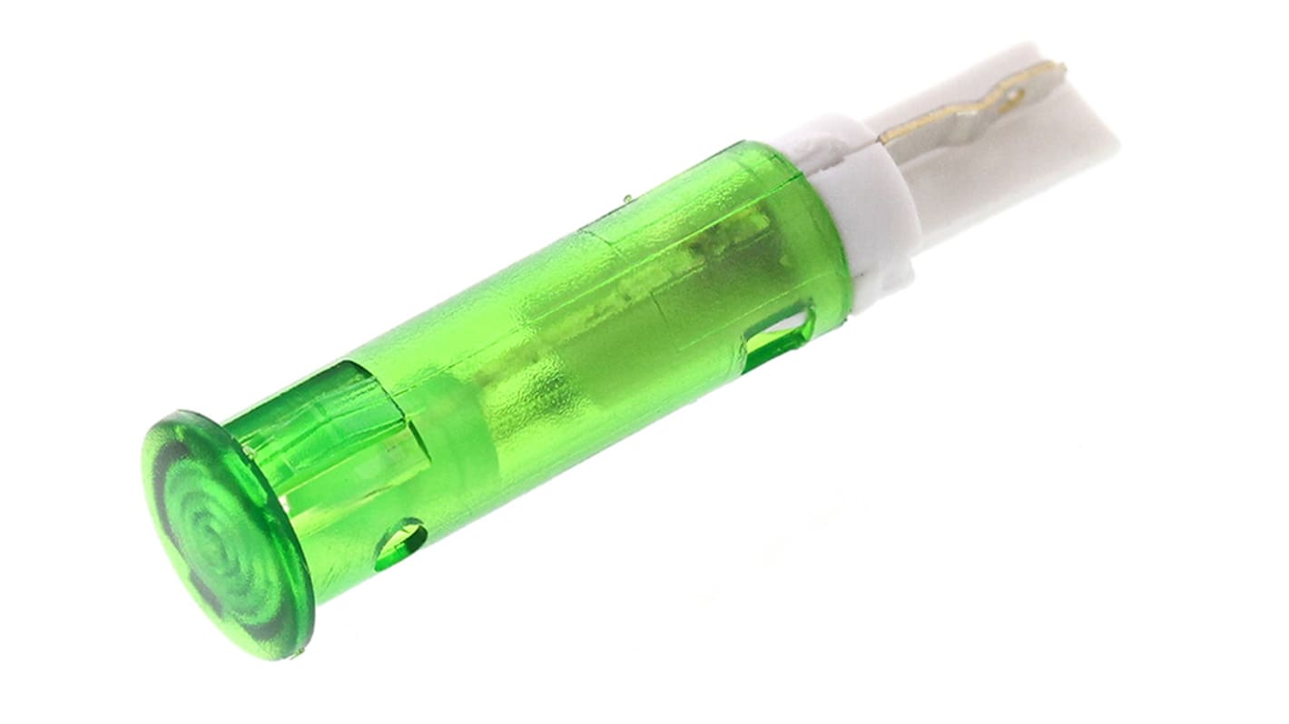 Signal Construct Green Panel Mount Indicator, 5 → 7V, 5mm Mounting Hole Size, Solder Tab Termination