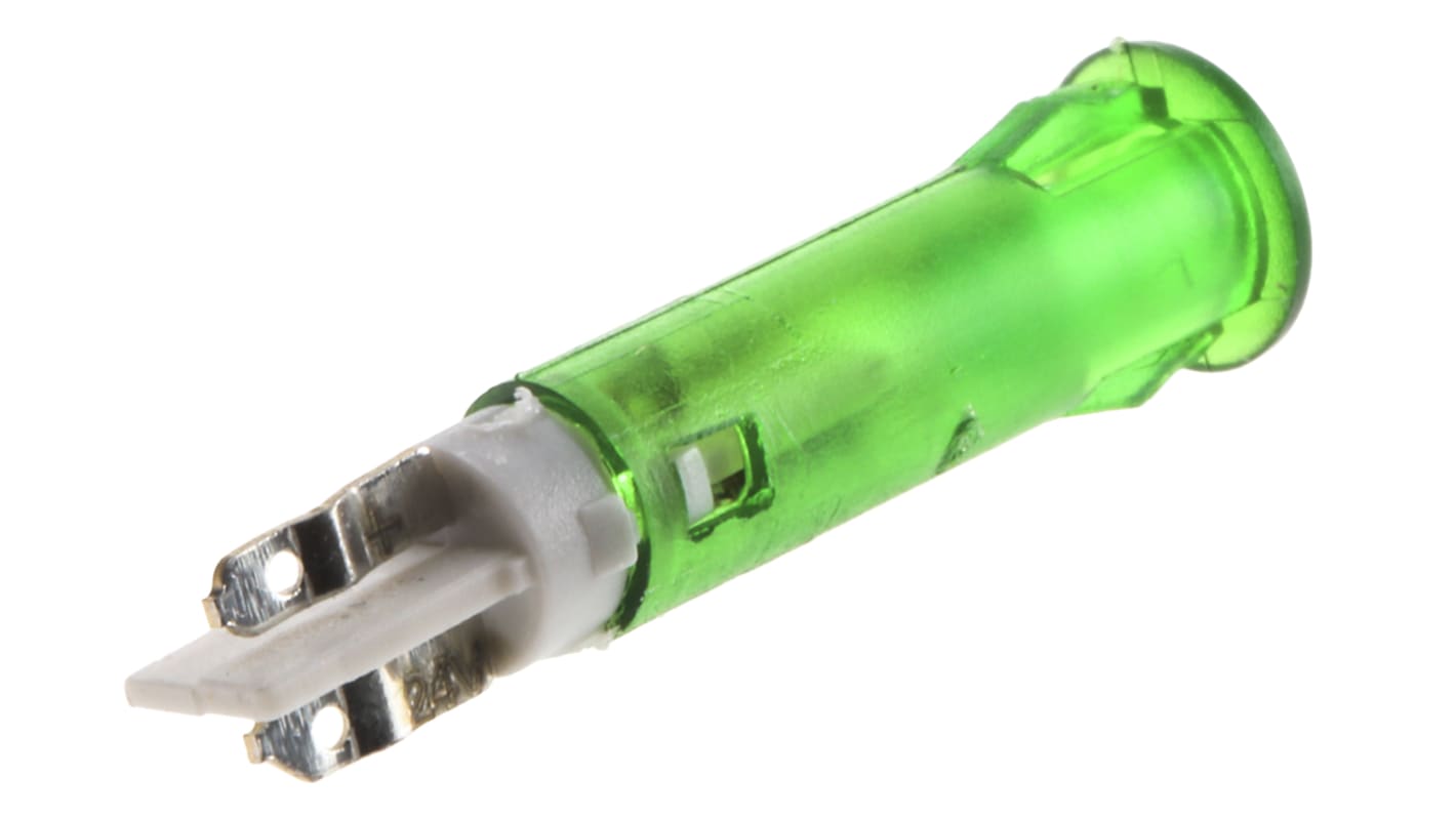 Signal Construct 绿色LED面板指示灯, 24 → 28V, 10mA, Φ5mm安装孔, 焊片端接, 嵌入式边框