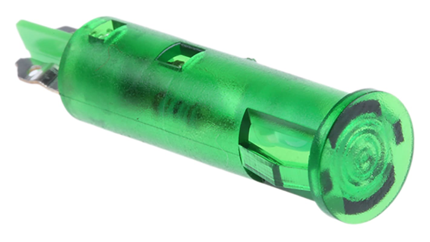 Indicador LED Signal Construct, Verde, lente enrasada, Ø montaje 6mm, 24 → 28V, 10mA, 12mcd