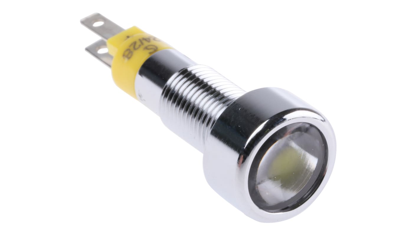 Signal Construct 黄色LED面板指示灯, 24 → 28V, 10mA, Φ8mm安装孔, 嵌入式边框, 铬色边框