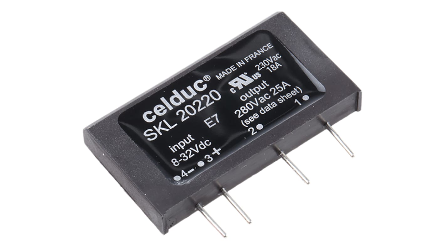 Celduc SK Series Solid State Relay, 25 A Load, PCB Mount, 280 V ac Load, 32 V dc Control