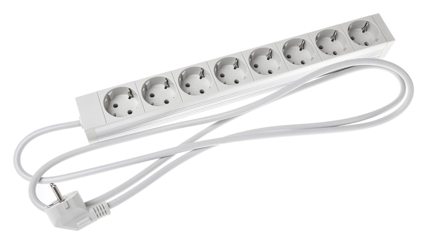 Regleta de enchufes Kopp, con interruptor, long. cable 2m, 8 tomas Tipo F - Schuko alemán, 250 V ac, 16A