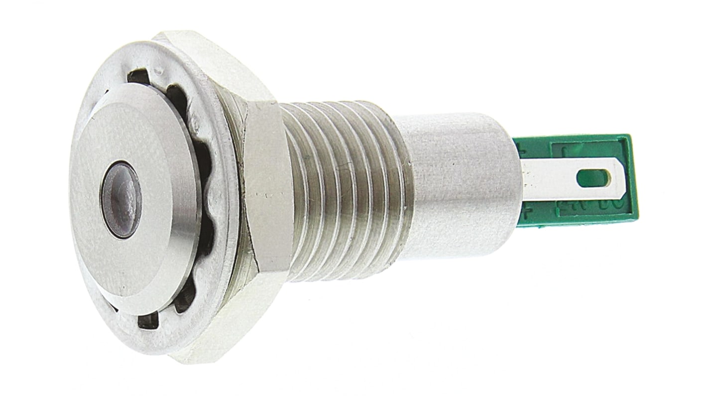 Bulgin 绿色LED面板指示灯, 24V 直流, 25mA, Φ12.2mm安装孔, 焊片端接, 凹入式边框, IP67