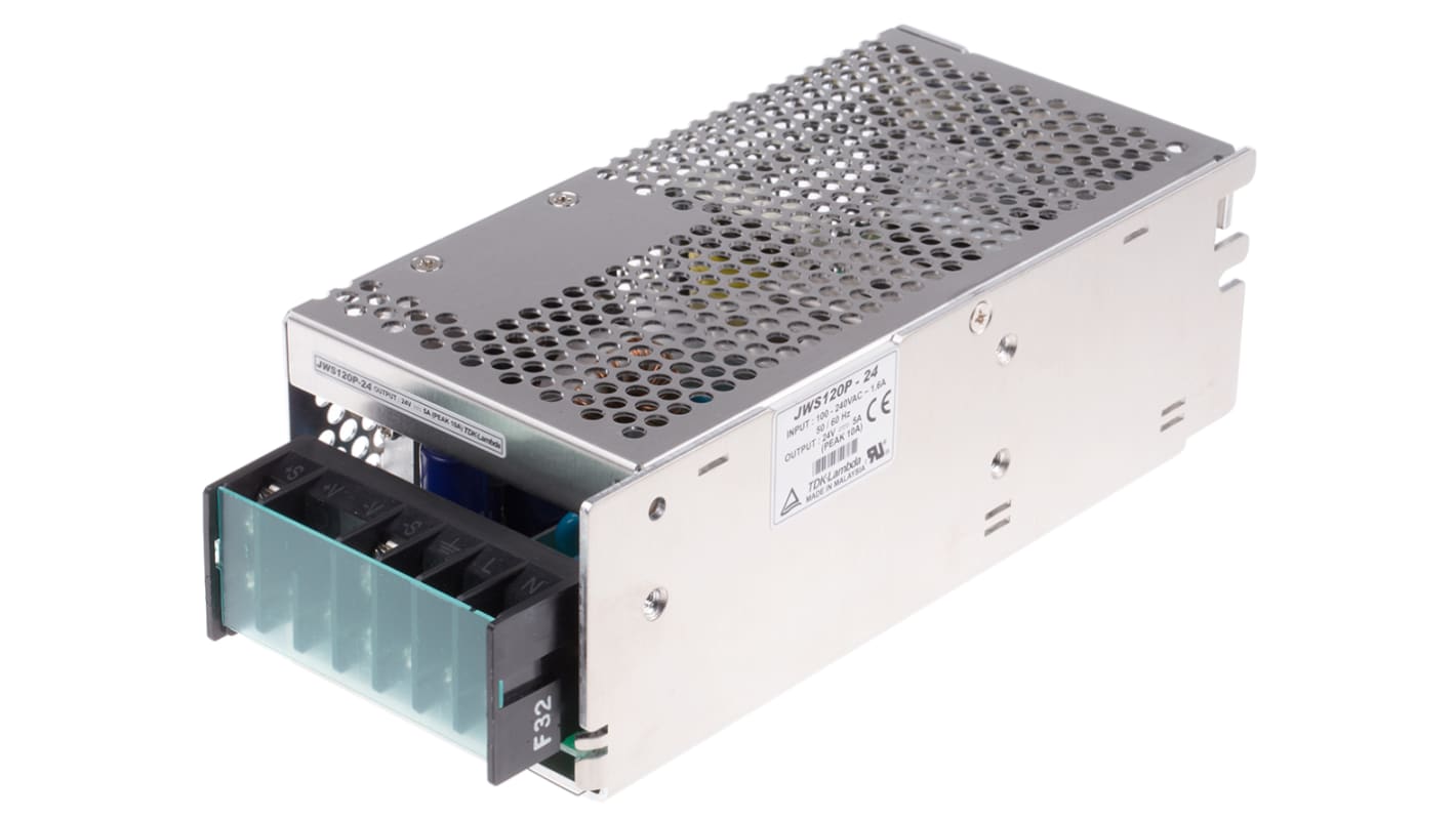 TDK-Lambda Embedded Switch Mode Power Supply SMPS, JWS120P-24, 24V dc, 5A, 120W, 1 Output, 120 → 330 V dc, 85