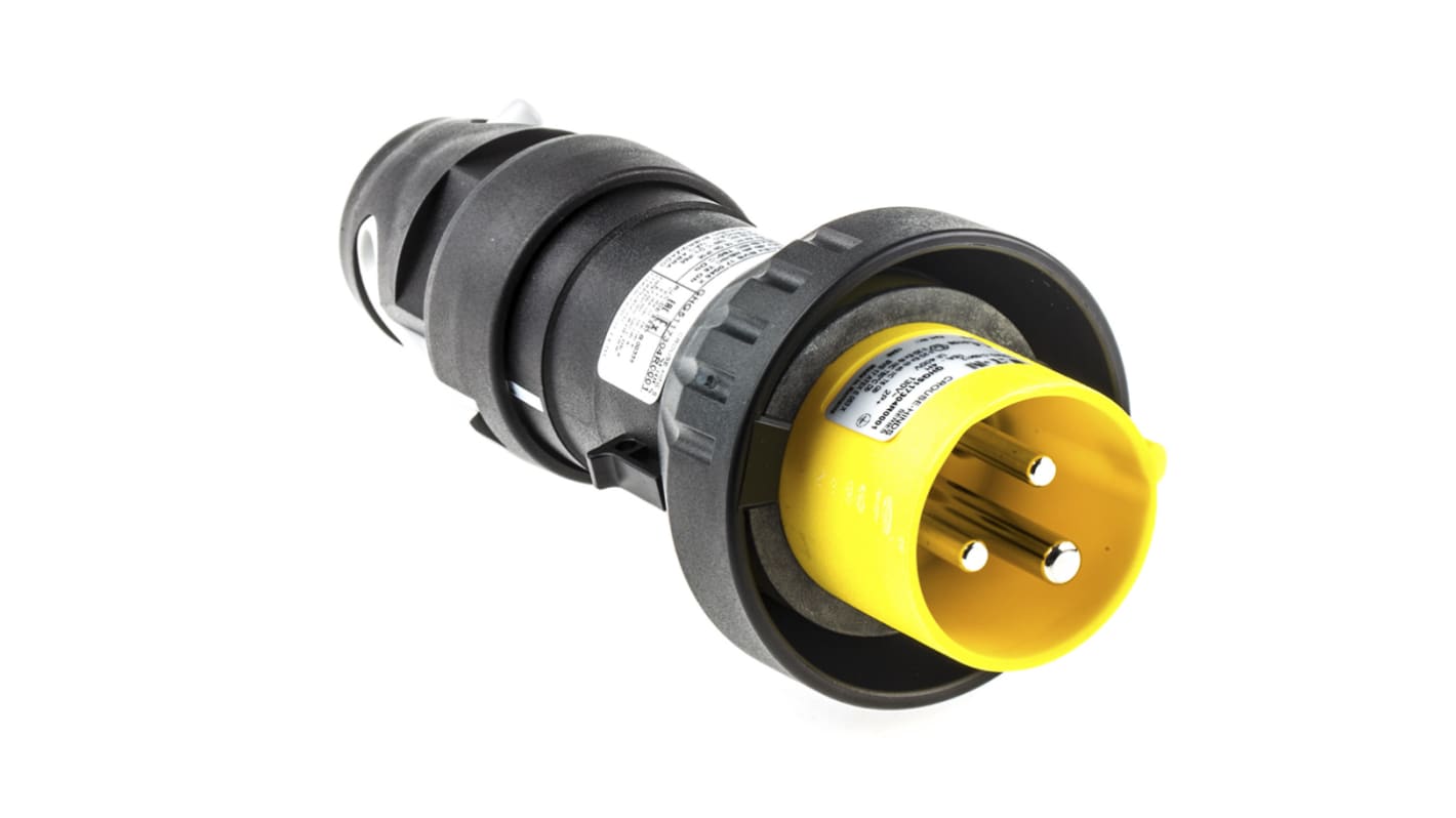 Eaton 16A电源连接器插头, 2P + E, 120 V, IP66, 黄色, 电缆安装