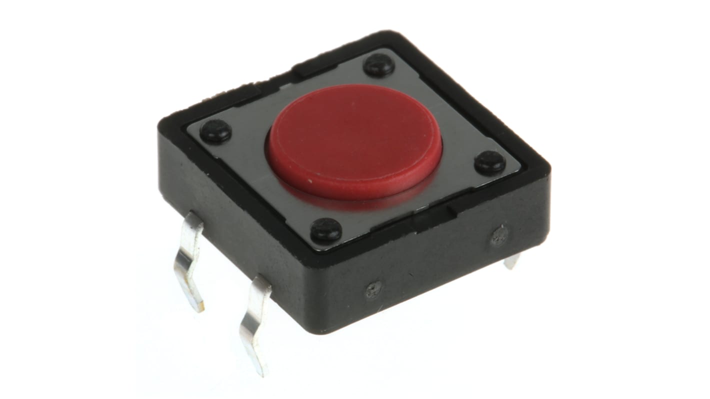 APEM Red Button Tactile Switch, SPST 50 mA @ 12 V dc 0mm